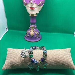 NWOT - Mardi Gras -Bold Pandora Style Charm Bracelet - Hand Crafted!